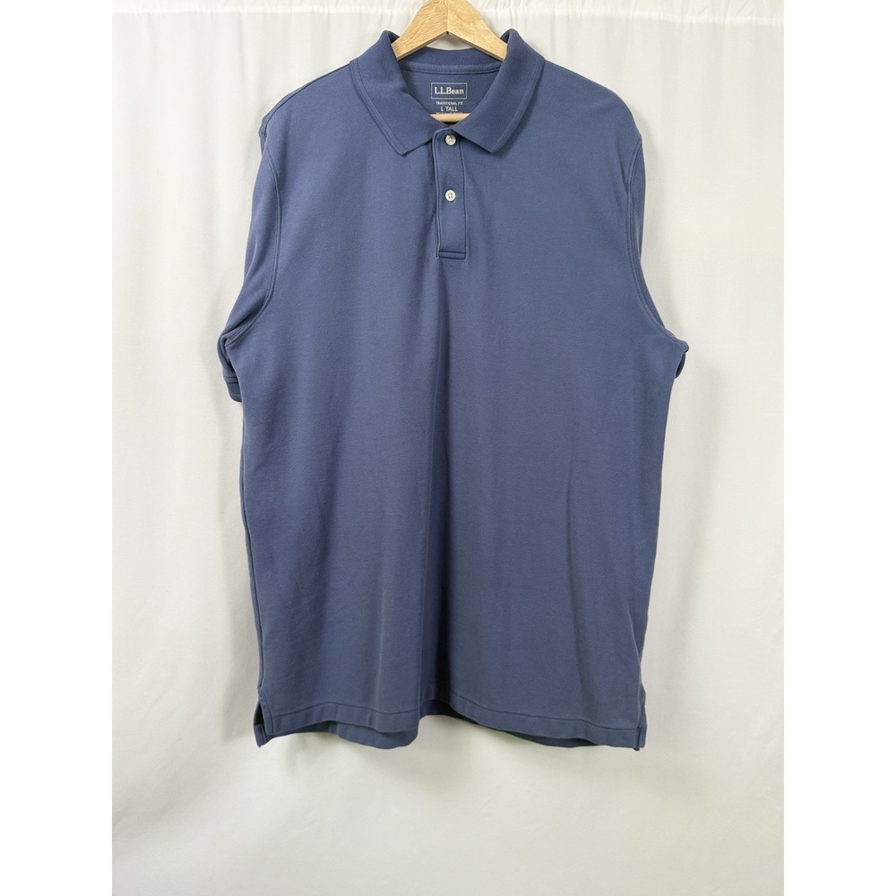 LL Bean Premium Double L Polo Shirt Traditional Fit Pique Slate Blue Mens L Tall